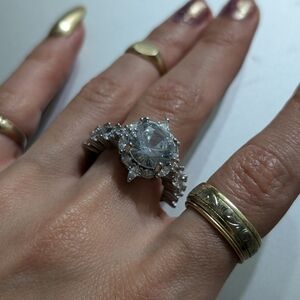 Elegant Silver and Gold Women's Ring Set 925 Diamond Crystal Cocktail Ring